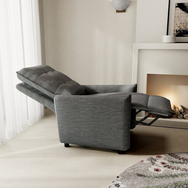 English Elm Chenille Upholstered Push Back Recliner with Metal Frame and Overstuffed Foam Lounger Grey W3568P431432