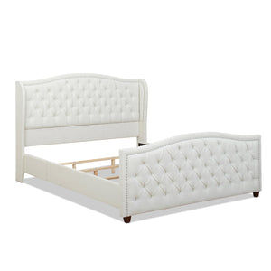 English Elm Jennifer Taylor Home - Marcella Upholstered Shelter Headboard Bed Set - King Size, Antique White, Elegant Design & Comfort B2719P238224