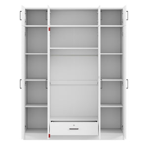 English Elm 4-door Wardrobe with Top Cabinet Locking Drawer Tall Bedroom Closet in White LP006006AAK