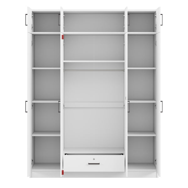 English Elm 4-door Wardrobe with Top Cabinet Locking Drawer Tall Bedroom Closet in White LP006006AAK