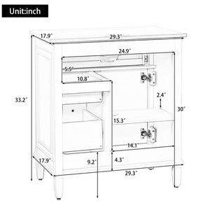 English Elm 30 Inch Freestanding Bathroom Vanity Solid Pine Cabinet Ceramic Sink Top Storage White N725P412782K