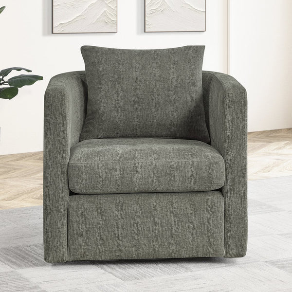 English Elm Sutton Ultra-Soft Gray Swivel Barrel Chair with Pocket Coil Seat, Reversible Cushions, Stain-Resist B050P322585