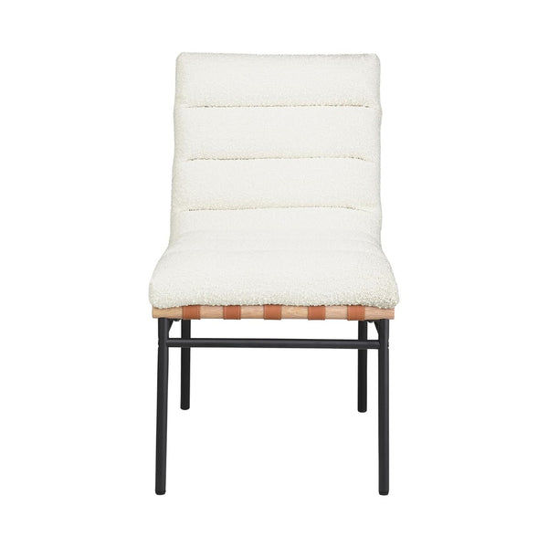 English Elm Set Of 2 Elegant White Boucle Upholstered Dining Chairs With Black Iron Legs For Modern Spaces B016P392718-GIGA