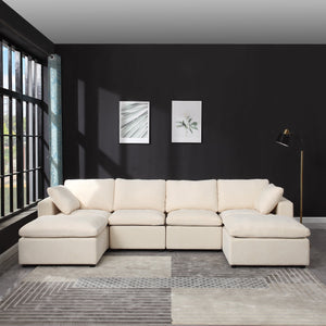 English Elm 123.6" Modular Sectional Sofa - Versatile U-Shaped Couch With Reversible Chaise & Ottomans In Beige W1123S00048