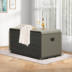 English Elm 200 Gallon Plastic Deck Box - Weatherproof UV-Resistant Patio Storage with Lock Holes, Wheels, Bench Functionality W1859P353180