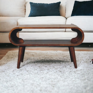 English Elm Open Chestnut open coffee table with Nordic legs, solid wood chestnut finish, timeless elegant centerpiece B182P166654