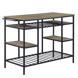 English Elm Lona Rustic Oak Kitchen Island with Black Metal Frame, 6 Open Shelves, 100lb Top Capacity B2726P272332