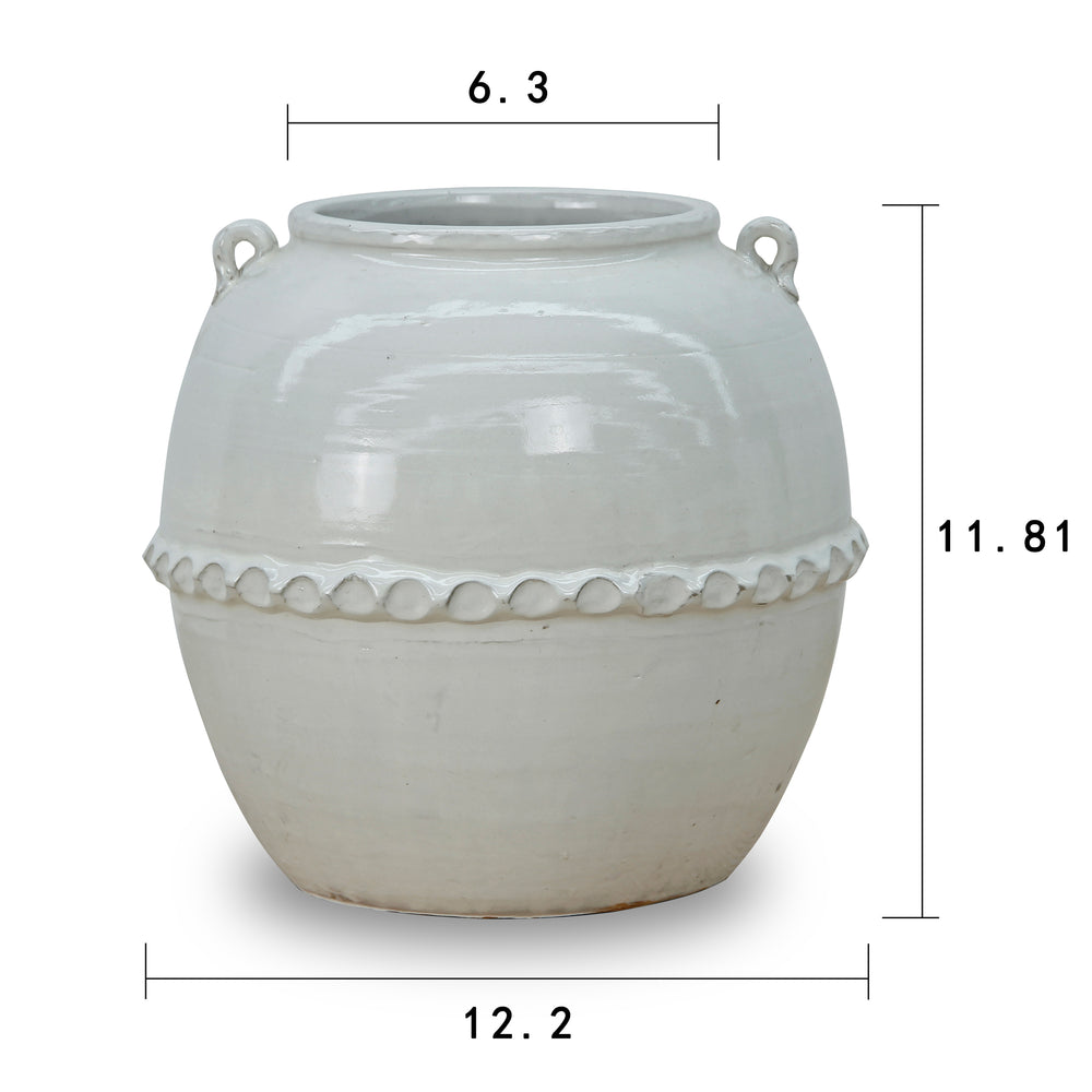 Lilys 12" Off White Ceramic Pot With Lace Decoration 8541-1