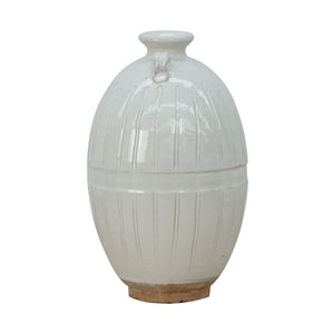 Lilys 12" Off White Ceramic Pot With Stripe Decoration Unglazed Base 8541-3