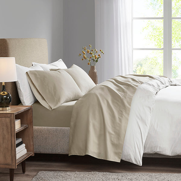 JLA Home Madison Park - Luxurious Brushed Microfiber Sheet Set with 3M Moisture-Wicking, Deep Pockets & OEKO-TEX Safety Khaki MP20-1191