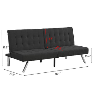 English Elm Wood Frame Futon Sofa Bed with Steel Legs Convertible Sleeper for Compact Living W21482229