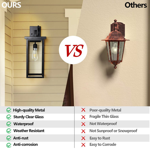 English Elm 20"(H) Modern Outdoor Wall Lanterns Set of 2 Black Aluminum & Clear Glass with Light Sensors, Weatherproof Elegance for Porch W1340P206650