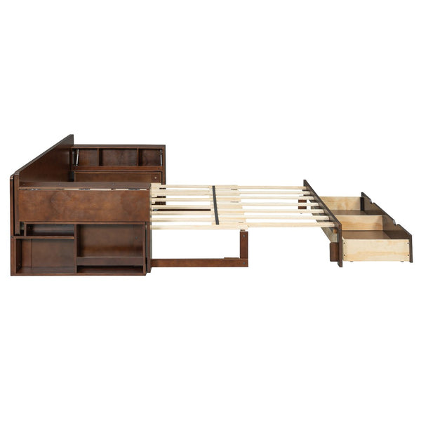 English Elm Full Size Daybed with Hydraulic Desk Armrests Storage Drawer and Sofa Seating Espresso LT000271AAP
