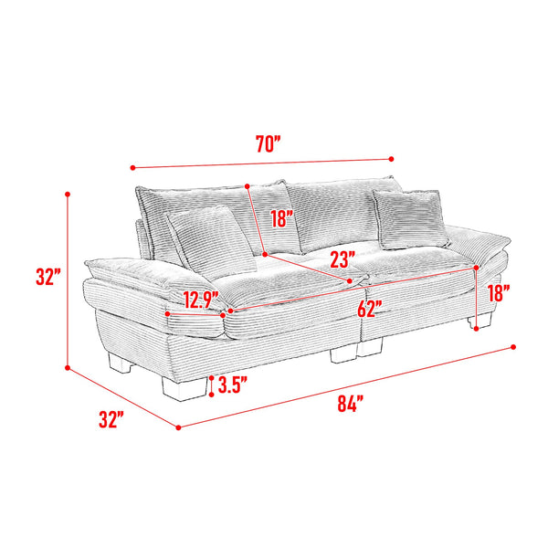 English Elm Corduroy Stylish Sleeper Sofa Loveseat with Dual-Layer Cushions & Two Support Pillows, Sturdy Frame Yellow W676P184141
