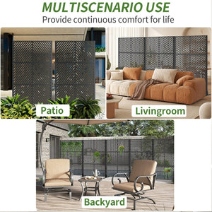 English Elm Metal Freestanding Privacy Screen Geometric Powder Coated Outdoor Patio Divider Panel W347P421269