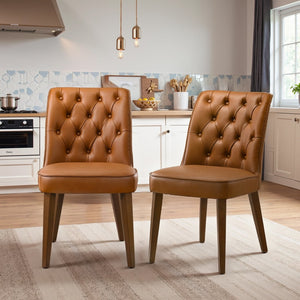 English Elm Peoria Button-tufted Vegan Leather Counter Stool with Walnut Legs for Kitchen Island B183P423278