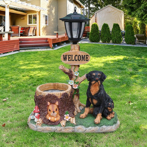 English Elm Rottweiler Mother and Puppy Sculptural Garden Planter Weatherproof Outdoor Accent W5398P464249