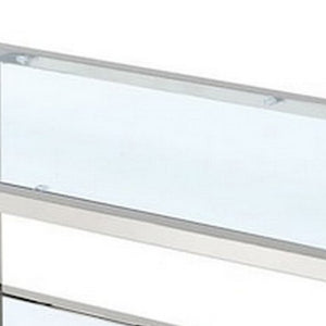 English Elm Paire Rectangular Glass Top Coffee Table with Mirrored Shelf and Silver Metal Frame B056P416836