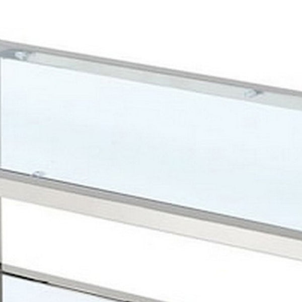 English Elm Paire Rectangular Glass Top Coffee Table with Mirrored Shelf and Silver Metal Frame B056P416836