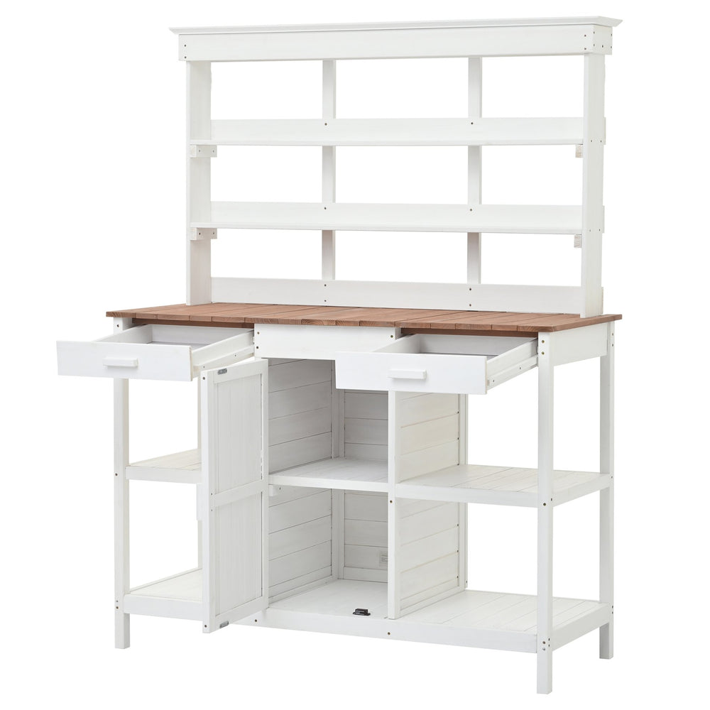 English Elm TOPMAX 66" Wooden Potting Bench with 36" Counter Height, 2 Drawers, Cabinet & Spacious Workstation White WF300211AAK