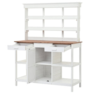 English Elm TOPMAX 66" Wooden Potting Bench with 36" Counter Height, 2 Drawers, Cabinet & Spacious Workstation White WF300211AAK