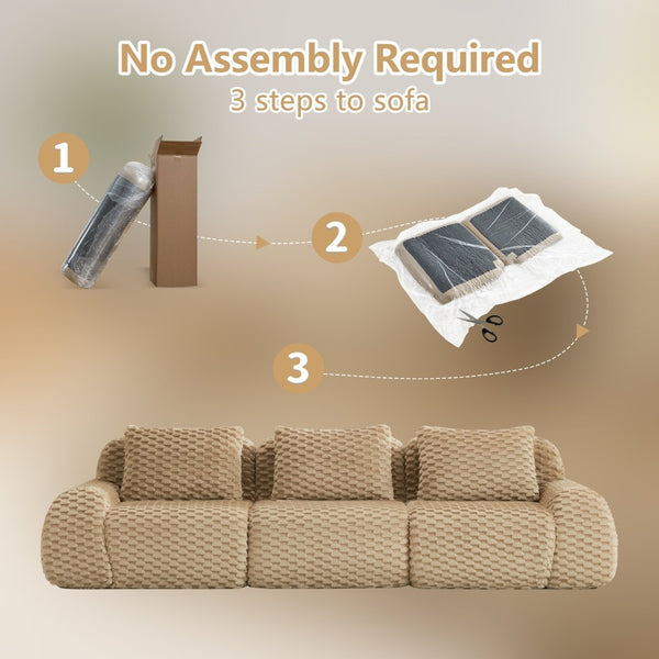 English Elm 114" Modular Cloud Sectional Sofa Flannelette Upholstery Deep Seat Living Room Couch Light Camel W714S01511