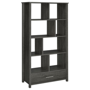 English Elm Dylan Weathered Grey 4-Shelf Bookshelf with Curved Glass Top, Bottom Drawer Storage, Modern 68" Tall B062P344934