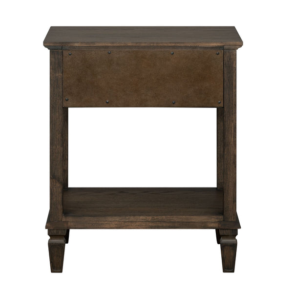 English Elm Victoria Aged Oak Nightstand with Solid Wood Legs, Wire-Brushed Veneer, Drawer & Open Shelf Brown 27 L x 22.75 W x 27.63 H B035P341164