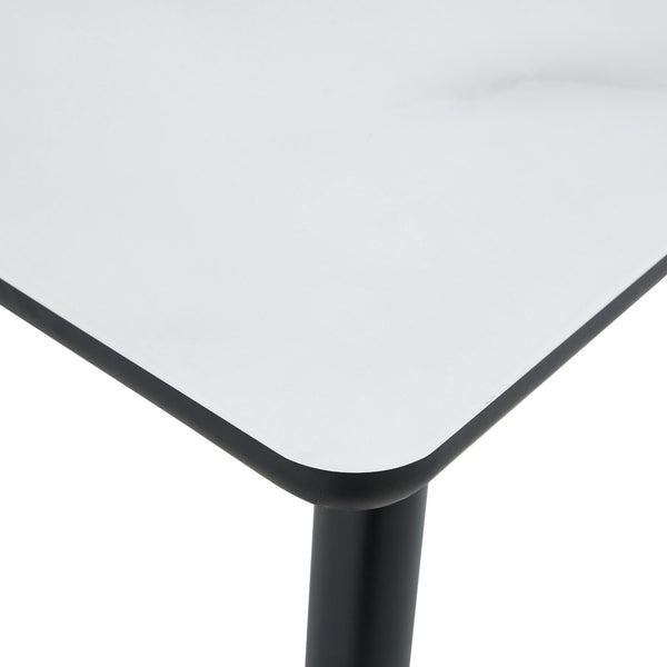 English Elm Modern Marble Effect Glass Top Dining Table Seats Six Tapered Steel Legs Sleek W1151S04618