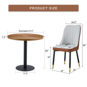 English Elm Table And Chair Set - 31.5" Modern Round Dining Table With Stylish Two-Tone Pu Chairs For Versatile Living W1151S02484-GIGA