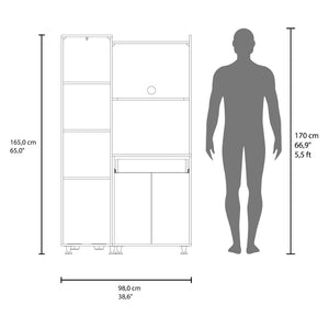English Elm White Three Door Kitchen Storage Cabinet with Microwave Shelf Drawer and Pantry Space B062P483740