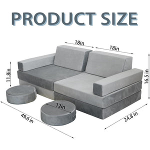English Elm 10 Piece Modular Foam Play Couch Set Soft Frameless Sectional for Bedroom Playroom Light Gray T5880P493405