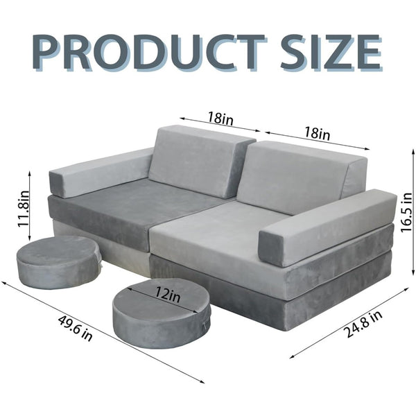 English Elm 10 Piece Modular Foam Play Couch Set Soft Frameless Sectional for Bedroom Playroom Light Gray T5880P493405