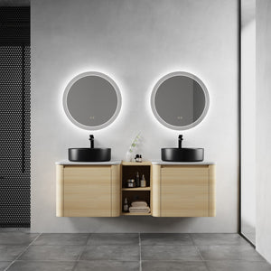 English Elm 60'' Wall-Mounted Bathroom Vanity With Ceramic Art Sink & Soft-Close Door For Modern Elegance W999S00472