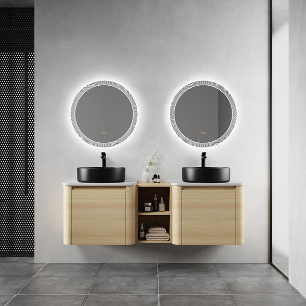 English Elm 60'' Wall-Mounted Bathroom Vanity With Ceramic Art Sink & Soft-Close Door For Modern Elegance W999S00472