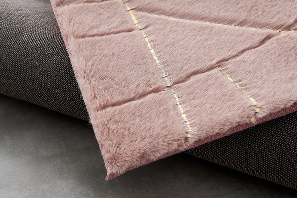 English Elm Luxury Dust Pink Faux Fur Area Rug With Gold-Gilded Geometric Design - Machine Washable Comfort & Style B030P233695