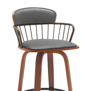 English Elm Willow Swivel Counter Stool Walnut Base Faux Leather Seat Mid-century Kitchen Bar B2736P464838