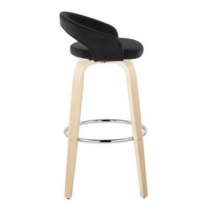English Elm Fixed-height Swivel Barstools Velvet Seat Bent Wood Legs Chrome Footrest Set of 2 B202S01862