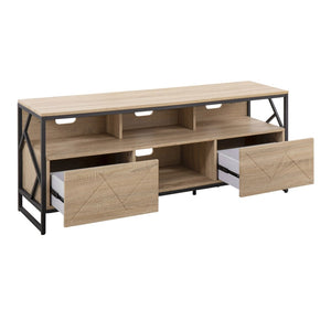 English Elm Folia Contemporary Tv Stand with Natural Wood Top and Black Steel Open Display Niches B202S01357