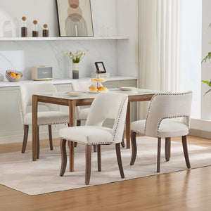 English Elm Wooden Modern Fabric Dining Chairs Set of 2 with Dual-Rebound Cushion & Curved Solid Wood Legs for Stylish Comfort Beige W1143P372912