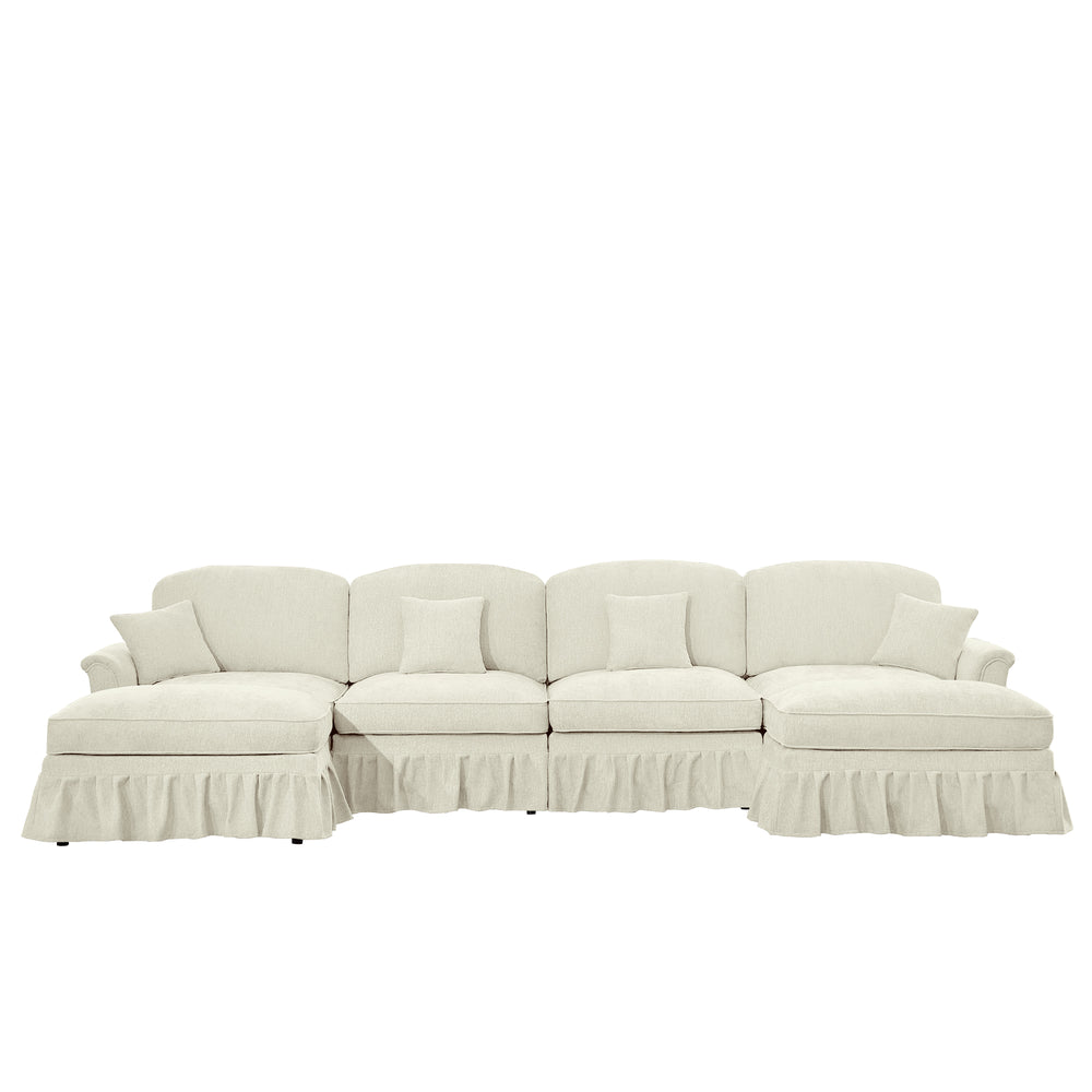 English Elm Classic U Shape Modular Sectional Sofa - Chenille Deep Seat Couch With Removable Skirts & Ottomans W3041S00240