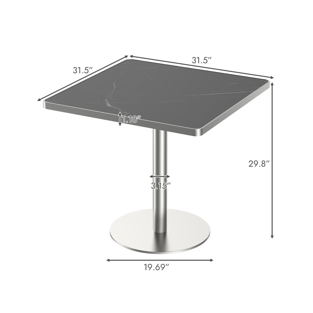 English Elm Square Bistro Pedestal Table Faux Marble Top Tulip Base for Small Dining Spaces W3316P421497