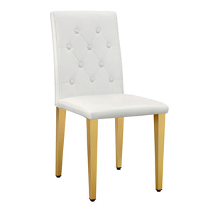 English Elm 4-pack PU dining chairs with ergonomic buckle backrest, high-density sponge seat, gold metal legs elegant luxury White+Gold W1151P295709