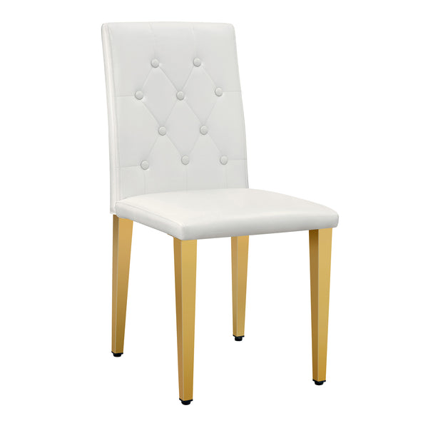 English Elm 4-pack PU dining chairs with ergonomic buckle backrest, high-density sponge seat, gold metal legs elegant luxury White+Gold W1151P295709