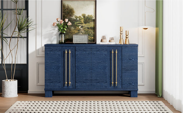English Elm Trexm Ash Veneer Buffet with Gold Handles and Adjustable Shelves for Dining Spaces Antique Navy N715P392244M
