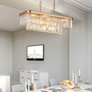 English Elm Chandeliers,Rectangular Crystal Chandelier Adjustable Modern Industrial Iron Frame Pendant Light for Kitchen Dining Room Bedroom PMID Gold W2312P368691