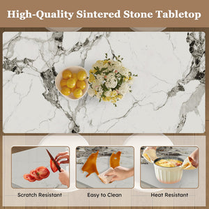 English Elm 63" Modern 5-Piece Dining Table Set For 4-6, Stylish Burnt Stone Top & Gold Base With Storage Solutions W2700S00068