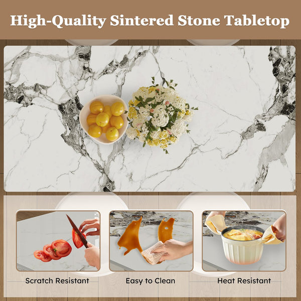 English Elm 63" Modern 5-Piece Dining Table Set For 4-6, Stylish Burnt Stone Top & Gold Base With Storage Solutions W2700S00068