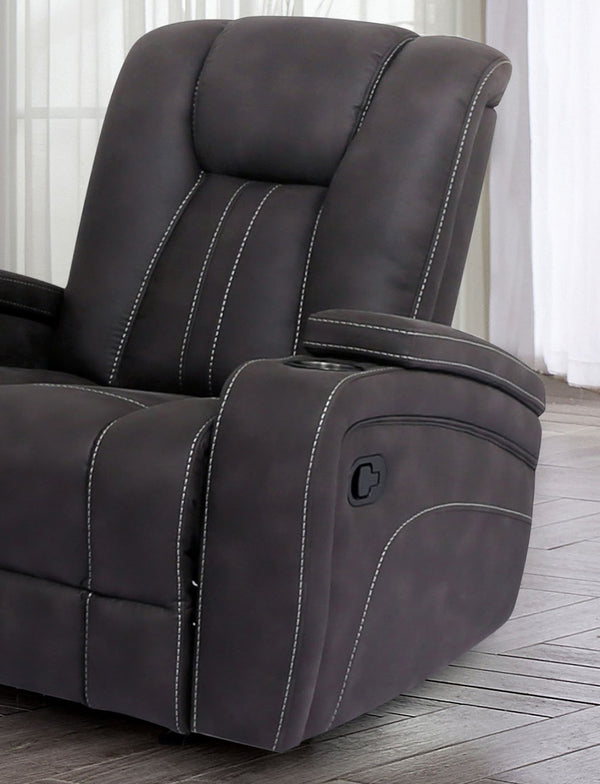 English Elm Transitional Multi-Function Glider Recliner with Channel Back, Cup Holders, Hidden Storage, Upholstered Comfort Dark Gray 39 L x 30 W x 28 H B2741P384501