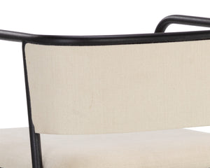 Sunpan Brenan Dining Armchair – Elegant Curved Backrest, Faux Leather Comfort, Black Metal Frame, Unique Craftsmanship Zenith Alabaster